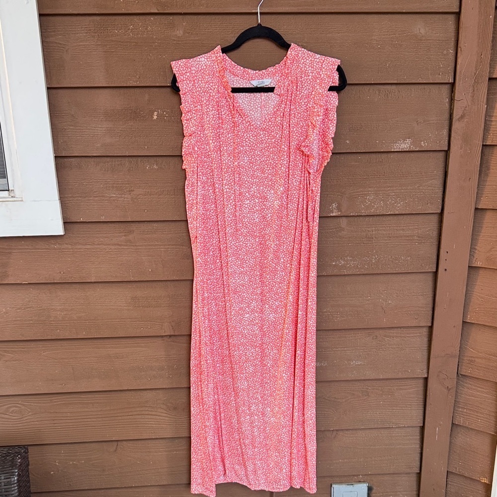 Croft & Barrow coral and white satin spotted dress size large